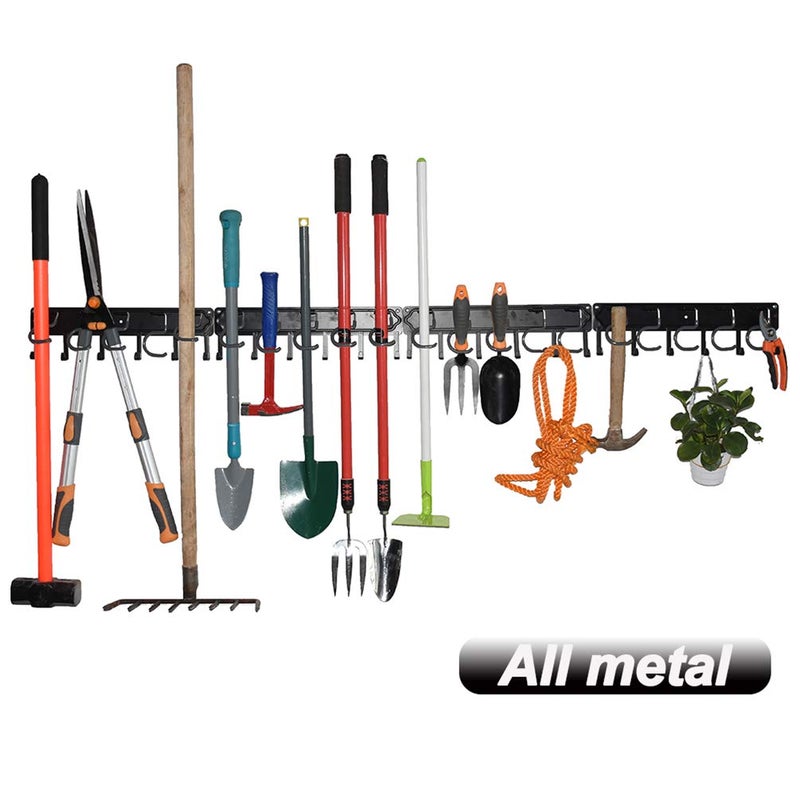YueTong 68" All Metal Garden Tool Organizer,Adjustable Garage Wall Organizers and Storage,Heavy Duty Wall Mount Holder with Hooks for Broom,Rake,Mop,Shovel(4 Pack) - Image 1